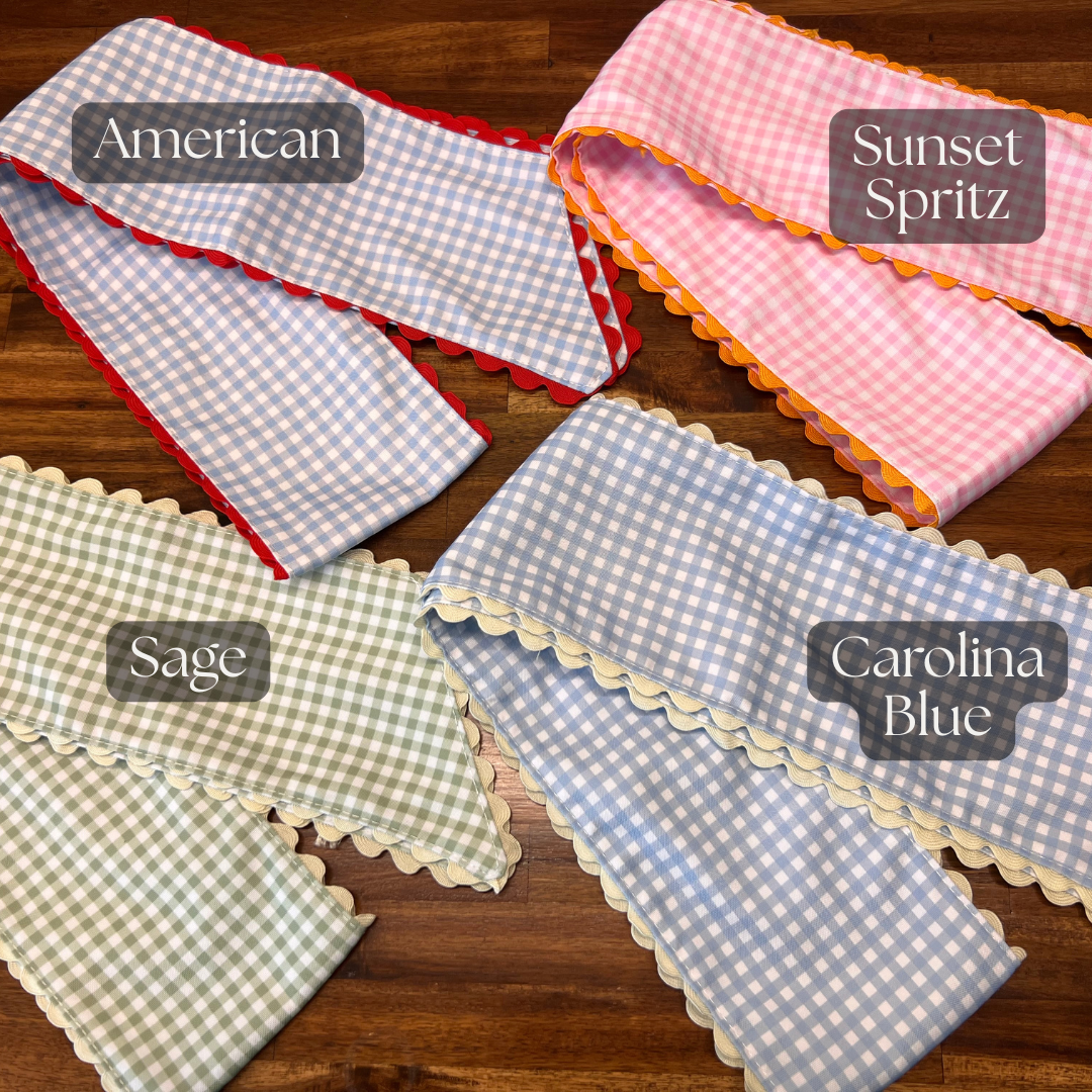 Gingham Ric Rac Wreath Sash with Monogram