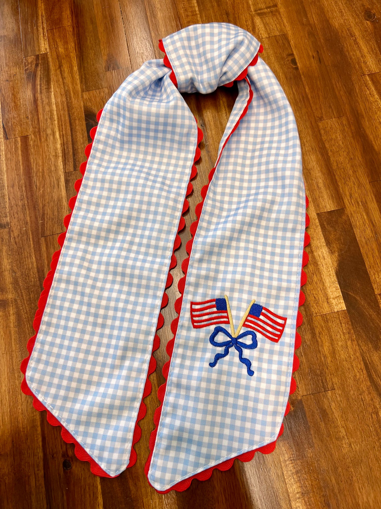 American Gingham Ric Rac Wreath Sash with Monogram