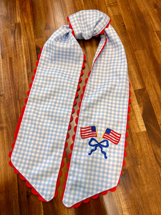 American Gingham Ric Rac Wreath Sash with Monogram