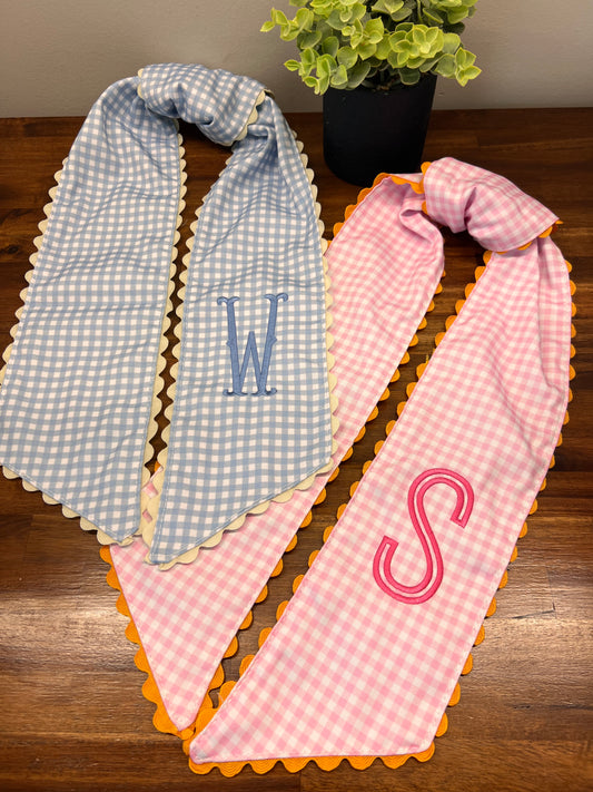 Gingham Ric Rac Wreath Sash with Monogram