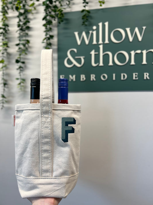 Canvas Double Wine Tote - Block Shadow Single Initial