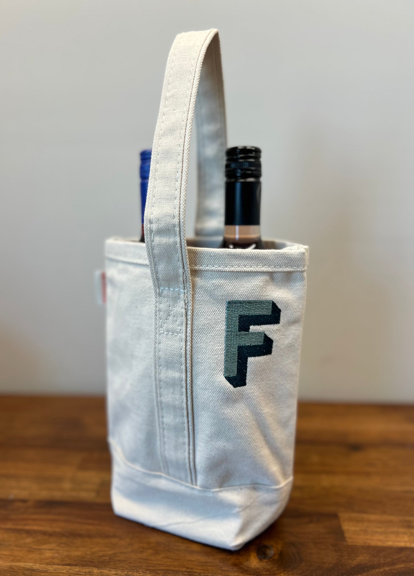 Canvas Double Wine Tote - Block Shadow Single Initial