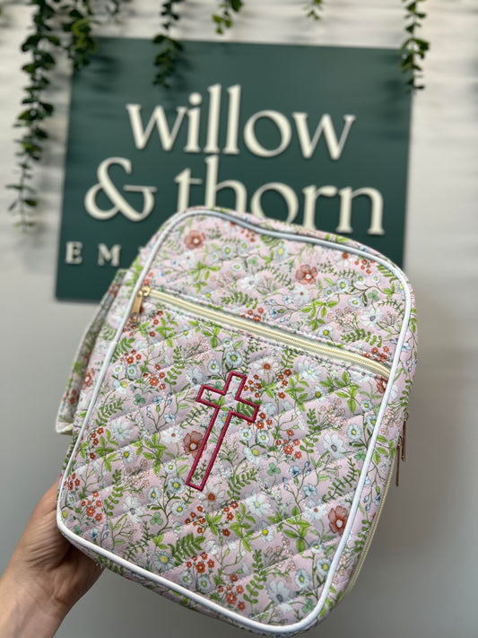 Cross Zippered Bible Cover with Handle