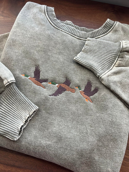 Mallard Duck Light Olive Pocketed Hi-Lo Hem Crewneck Sweatshirt
