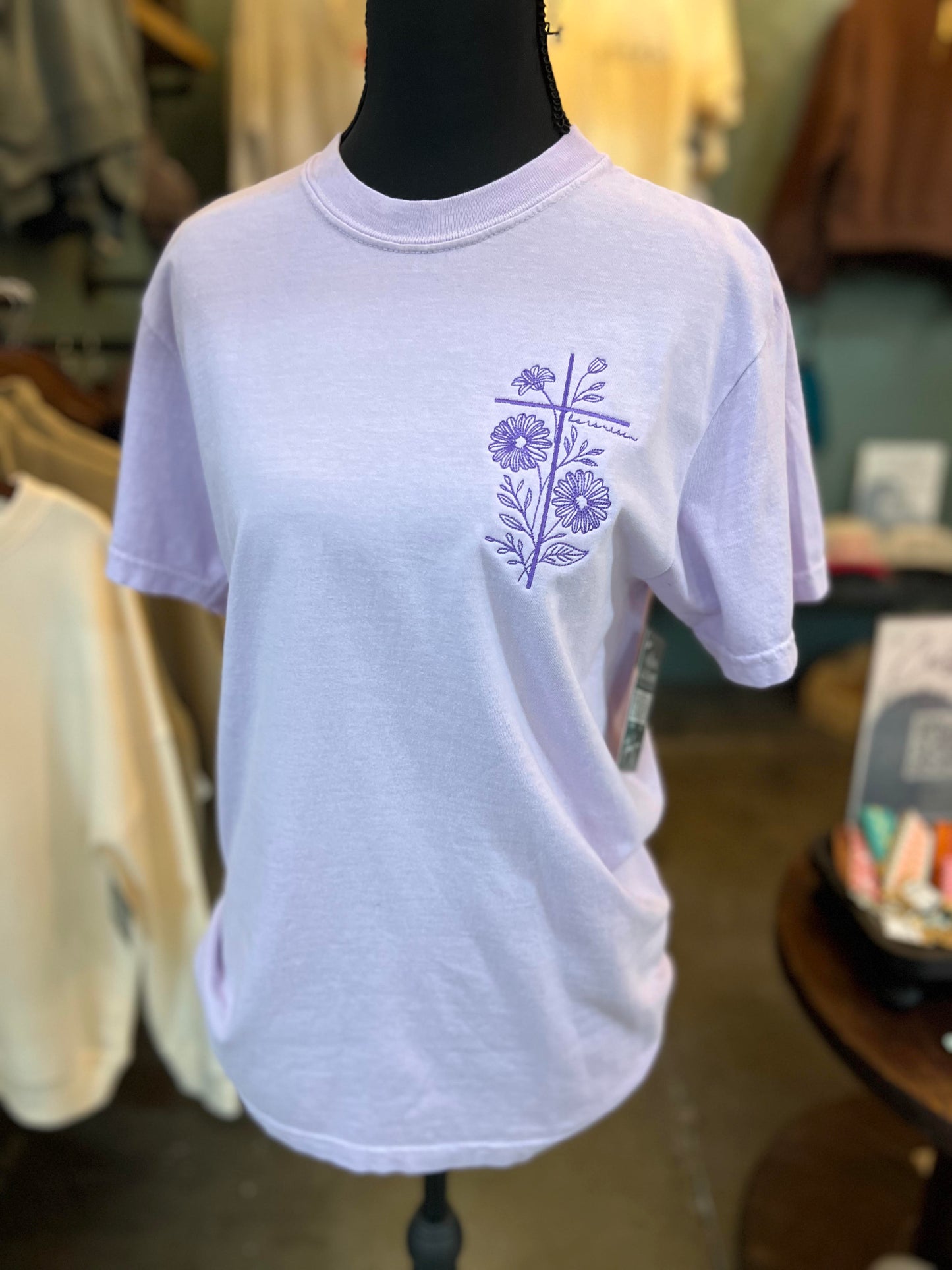 Floral He is Risen Cross